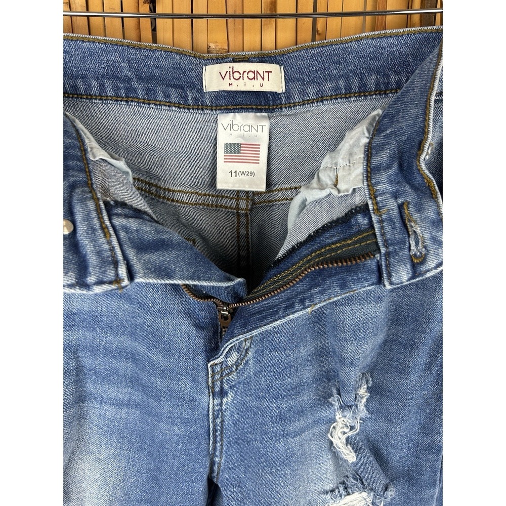 Vibrant MIU Jeans Women Size 11 Distressed High Waist Blue Straight Leg‎ 29x32 - Picture 11 of 16